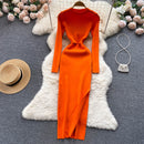 Vestido Manga Longa Maxi Tricô