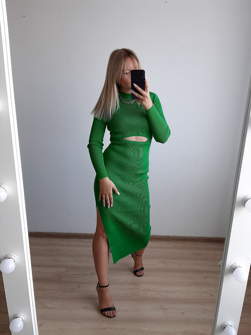 Vestido Manga Longa Maxi Tricô